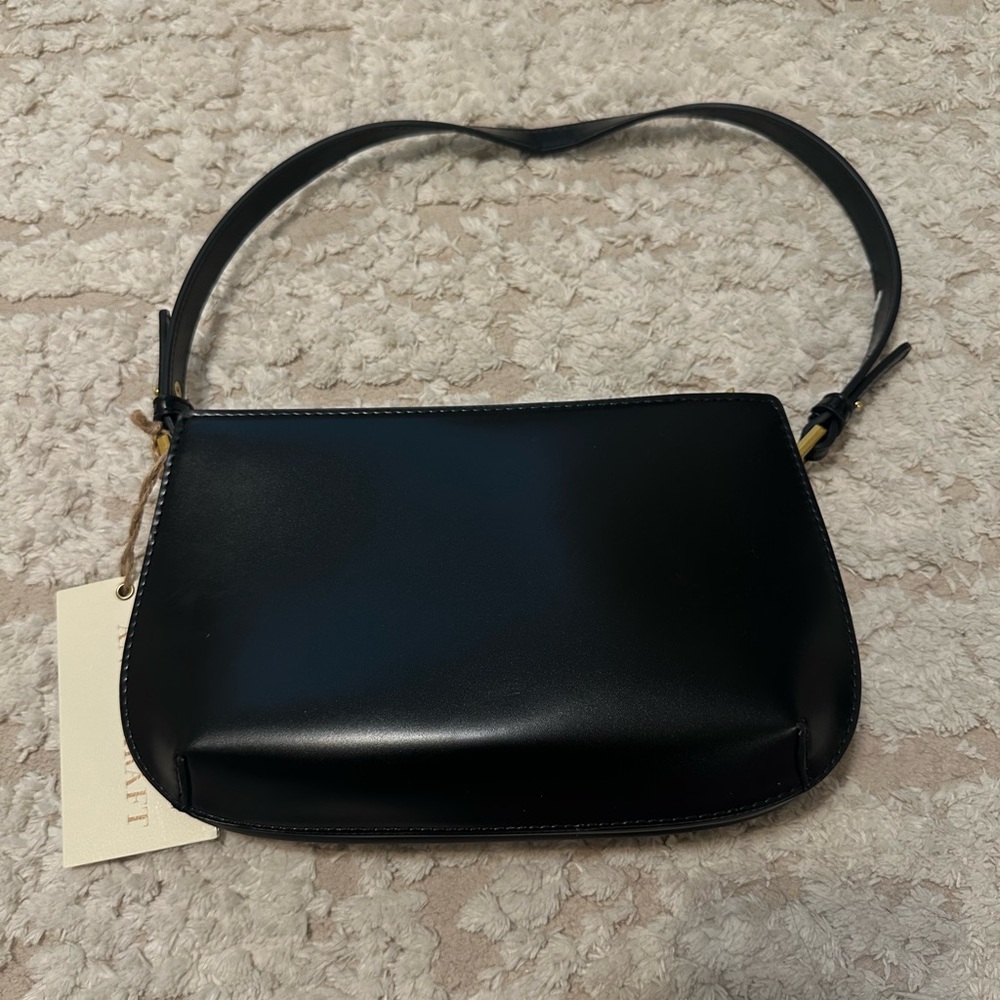 Black Faux Leather Shoulder Bag